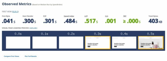 WooCommerce speed test data after activating the file optimization features in WP Rocket